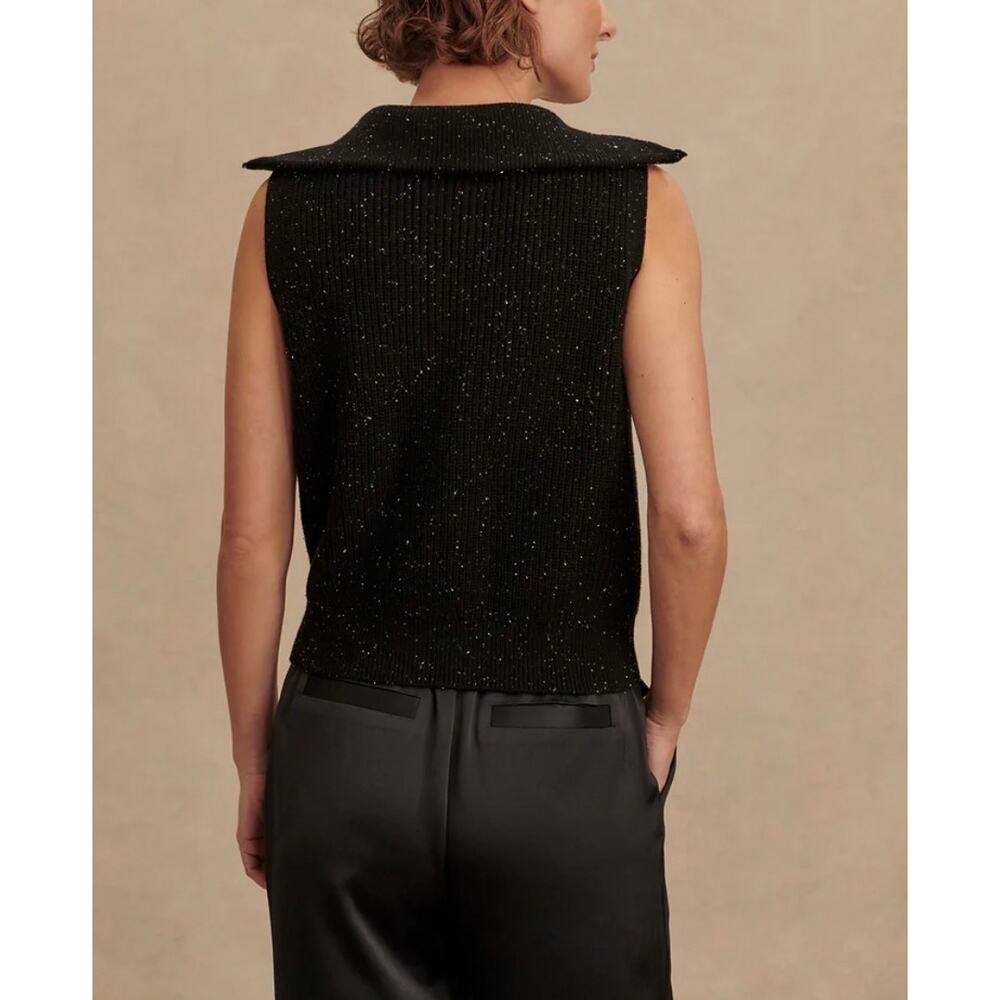 NWT Varley Amina Half-Zip Ribbed Sleeveless Knit Sweater Vest Fall Black Small - Picture 3 of 9